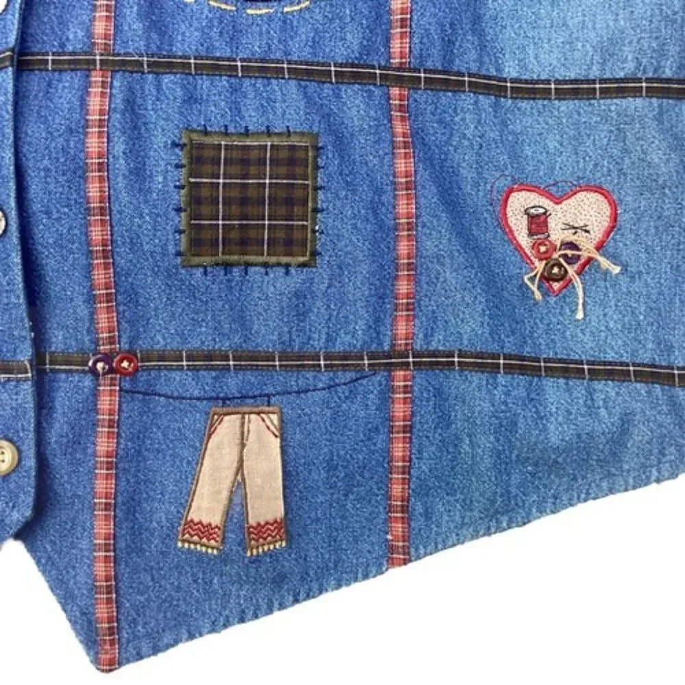 Vintage Bobbie Brooks Denim Vest size XL 16/18 School Unique Folk Art Craftcore - Picture 8 of 9